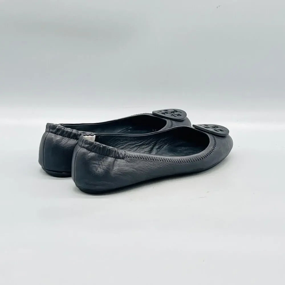 Tory Burch Shoes Womens 6.5 Black Leather Logo Ballet Flats Slip On Comfort